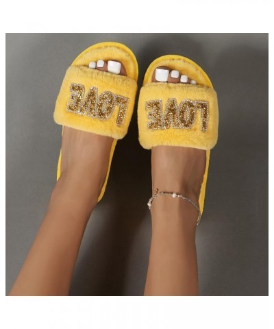 Ladies Fashion Rhinestone Decorative Open Toe Fluffy Cotton Flat Slippers Charter Club Slippers for Women Yellow $12.23 Slippers