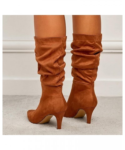 Winter Boots for Women Suede Kitten Heel Knee High Boots Insert Pointed Toe Chelsea Boots Trendy Wide Width Boots Brown $21.7...