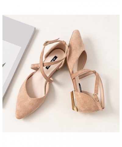 Jelly Sandals for Women with Studs Women's New Medium Heel Pointed Low Heel Buckle Shallow Mouth Suede Retro Single Shoe Sand...