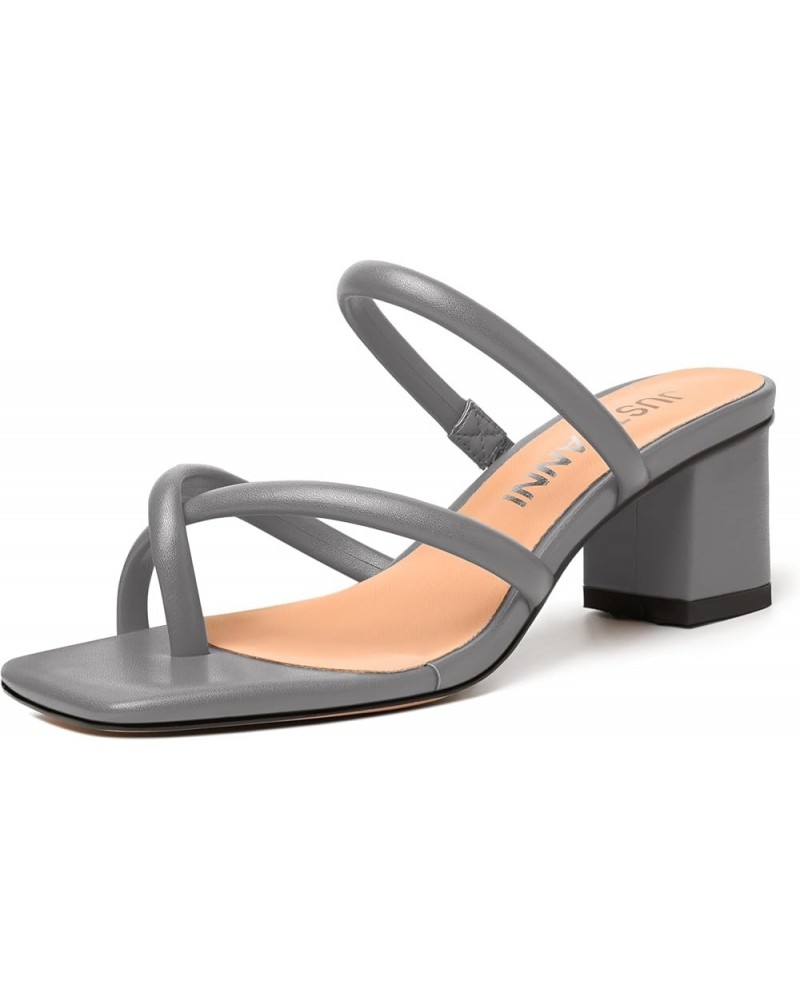 Womens Dating Comfortable Square Toe Strappy Matte Dress Slip On Block Low Heel Heeled Sandals 2 Inch Grey $34.87 Sandals