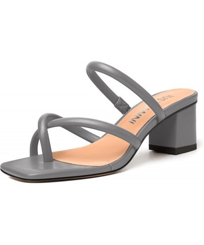 Womens Dating Comfortable Square Toe Strappy Matte Dress Slip On Block Low Heel Heeled Sandals 2 Inch Grey $34.87 Sandals