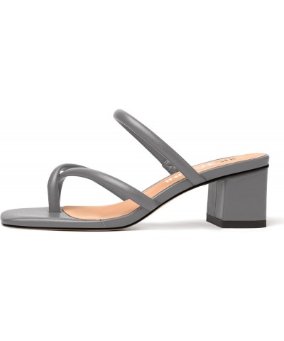 Womens Dating Comfortable Square Toe Strappy Matte Dress Slip On Block Low Heel Heeled Sandals 2 Inch Grey $34.87 Sandals