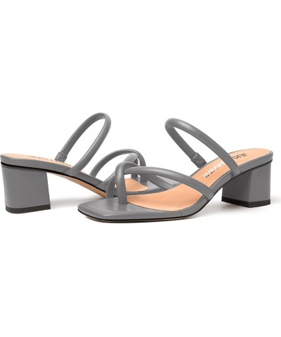 Womens Dating Comfortable Square Toe Strappy Matte Dress Slip On Block Low Heel Heeled Sandals 2 Inch Grey $34.87 Sandals