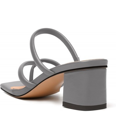 Womens Dating Comfortable Square Toe Strappy Matte Dress Slip On Block Low Heel Heeled Sandals 2 Inch Grey $34.87 Sandals