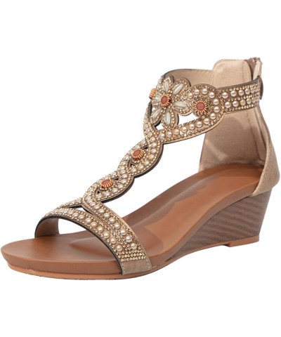 Women's Slide Wedge Sandal Open Toe High Heel Zipper Back Platform Brown5 $31.89 Sandals