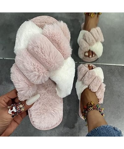 Slippers Slip On Warm Breathable Anti-Skid Sole Slippers Cross Band Soft Plush Cozy House Shoes Women's Fuzzy Open Toe Slippe...