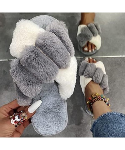 Slippers Slip On Warm Breathable Anti-Skid Sole Slippers Cross Band Soft Plush Cozy House Shoes Women's Fuzzy Open Toe Slippe...