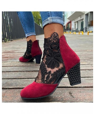 Summer Trendy Heels for Women Fashion Ethnic Style Net Yarn Breathable Closed Toe ​Flowers Back Zipper Casual High Heel Sanda...