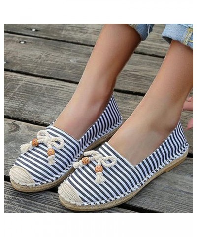 Women Slip on Sneakers, Womens Breathable Slip On Flats Bow Beaded Striped Canvas Straw Sole Leisure Sneakers Black $12.39 Fa...