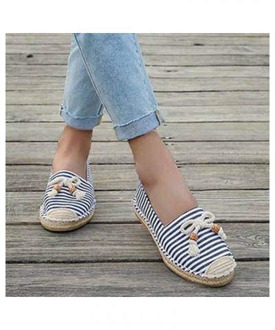 Women Slip on Sneakers, Womens Breathable Slip On Flats Bow Beaded Striped Canvas Straw Sole Leisure Sneakers Black $12.39 Fa...