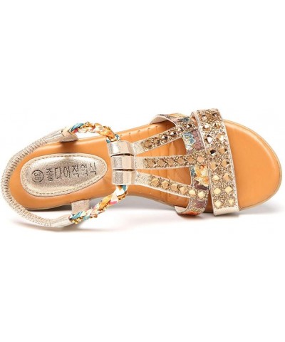 Sandals for Women Dressy Summer Rhinestone Elastic Band Wedge Sandals Comfy Open Toe Bohemian Beach Sandals Z06-gold $16.42 O...