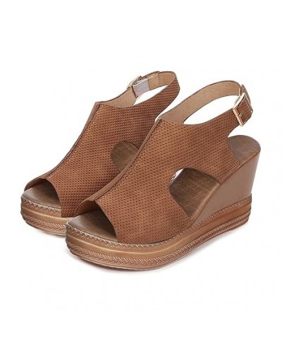 Women's Sandals Platform Peep Toe Wedge Sandals Women Casual Wedge Buckle Ankle Strap Summer Sandal 8.5 Brown $16.76 Sandals