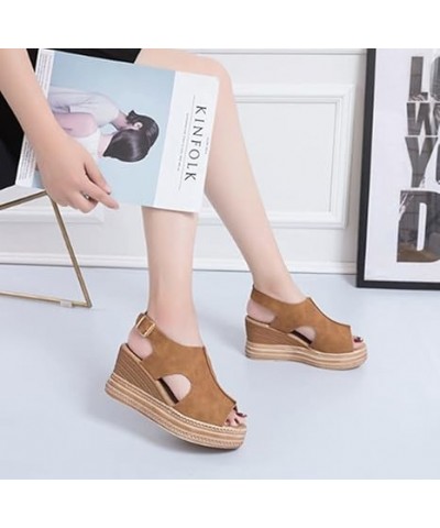 Women's Sandals Platform Peep Toe Wedge Sandals Women Casual Wedge Buckle Ankle Strap Summer Sandal 8.5 Brown $16.76 Sandals