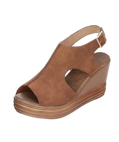 Women's Sandals Platform Peep Toe Wedge Sandals Women Casual Wedge Buckle Ankle Strap Summer Sandal 8.5 Brown $16.76 Sandals