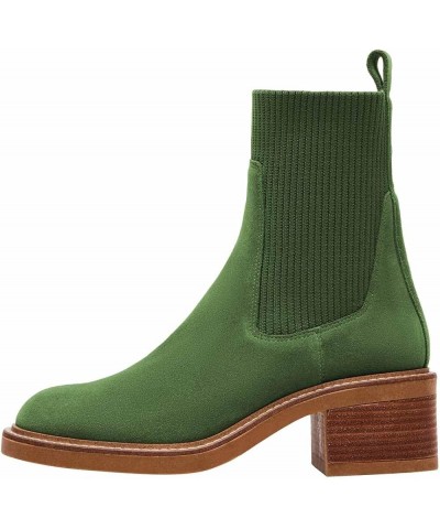 Women Retro Round Toe Stretchy Pull on Ankle Boots Block Low Heel Ladies Winter Casual Daily Booties Size 4-16 US Green $29.9...