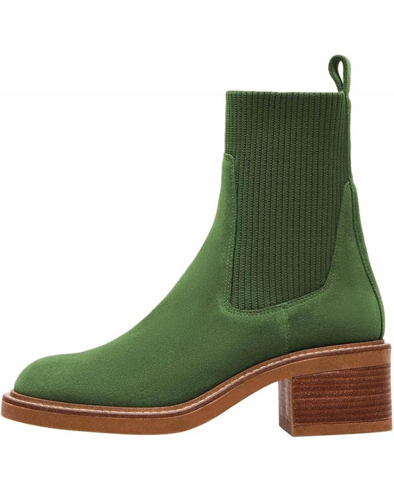 Women Retro Round Toe Stretchy Pull on Ankle Boots Block Low Heel Ladies Winter Casual Daily Booties Size 4-16 US Green $29.9...