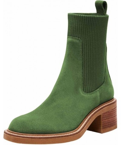 Women Retro Round Toe Stretchy Pull on Ankle Boots Block Low Heel Ladies Winter Casual Daily Booties Size 4-16 US Green $29.9...