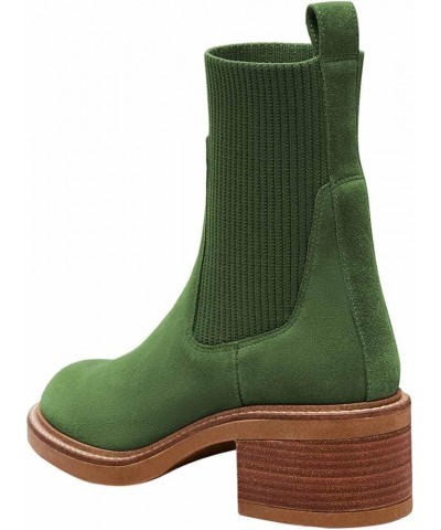 Women Retro Round Toe Stretchy Pull on Ankle Boots Block Low Heel Ladies Winter Casual Daily Booties Size 4-16 US Green $29.9...