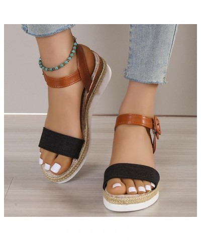 Women's Two Strap Wedge Sandals Slip On Platform Shoes Casual Adjustable Ankle Strap Summer Shoes Ladies Western Wedges Black...