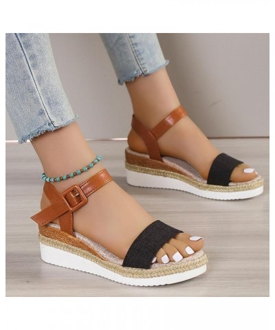 Women's Two Strap Wedge Sandals Slip On Platform Shoes Casual Adjustable Ankle Strap Summer Shoes Ladies Western Wedges Black...