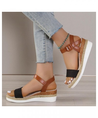 Women's Two Strap Wedge Sandals Slip On Platform Shoes Casual Adjustable Ankle Strap Summer Shoes Ladies Western Wedges Black...