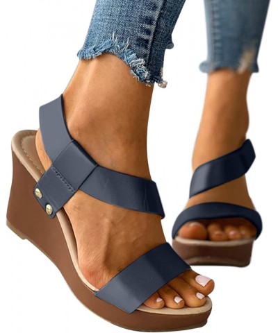 Platform Shoes Women Wedges For Women Dressy Comfortable And Wide Silver Platform Sandals For Women Dressy We Dark Blue-f $18...