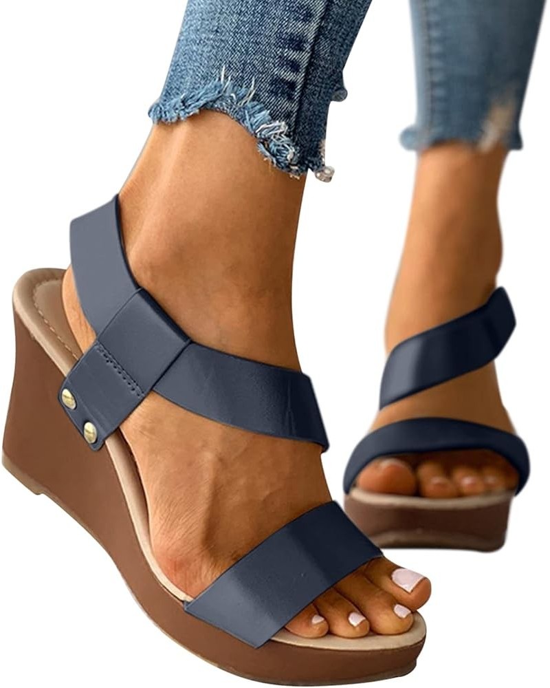 Platform Shoes Women Wedges For Women Dressy Comfortable And Wide Silver Platform Sandals For Women Dressy We Dark Blue-f $18...