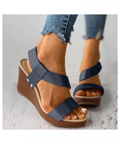 Platform Shoes Women Wedges For Women Dressy Comfortable And Wide Silver Platform Sandals For Women Dressy We Dark Blue-f $18...