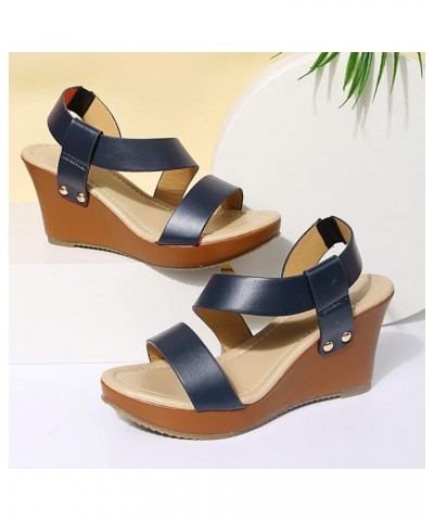 Platform Shoes Women Wedges For Women Dressy Comfortable And Wide Silver Platform Sandals For Women Dressy We Dark Blue-f $18...