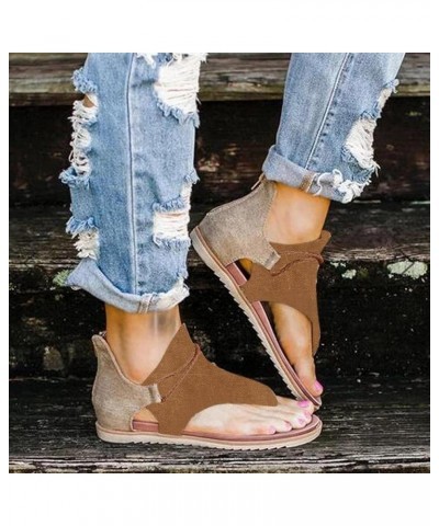 Sandals for Women Summer 2021 Womens Sandals Bohemian Flat Flip Flops Slippers Casual Summer Beach Strapy Sandals X02-brown $...