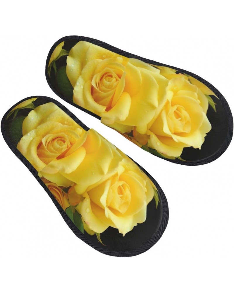 Yellow Rose Furry Slippers for Men Women Fuzzy Memory Foam Slippers Warm Comfy Slip-on Bedroom Shoes Winter House Shoes for I...