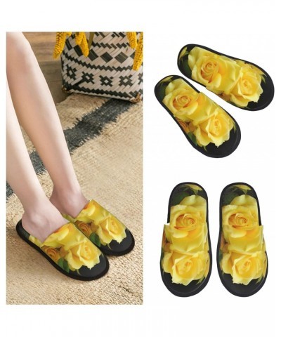 Yellow Rose Furry Slippers for Men Women Fuzzy Memory Foam Slippers Warm Comfy Slip-on Bedroom Shoes Winter House Shoes for I...