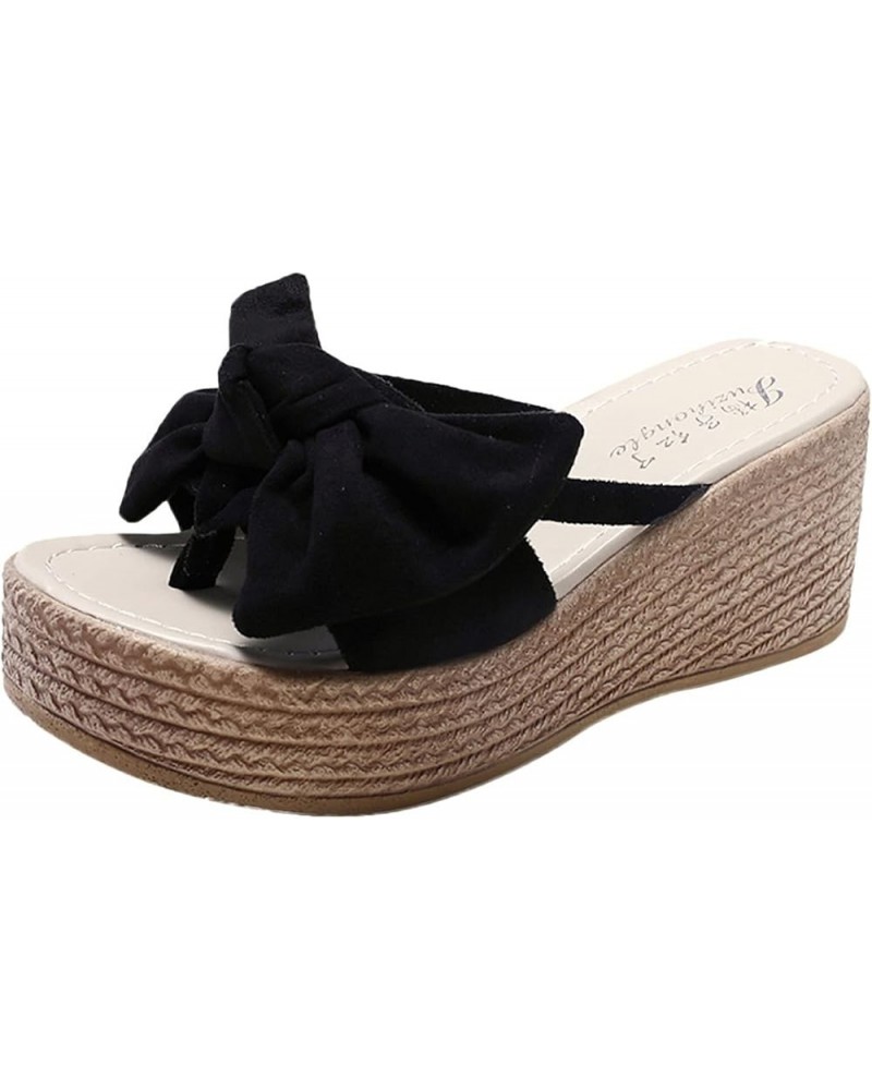 Womens Fashion Wedges Open Toe Butterfly-Knot Beach Shoes Roman Slippers Sandals Slippers Black $13.25 Slippers