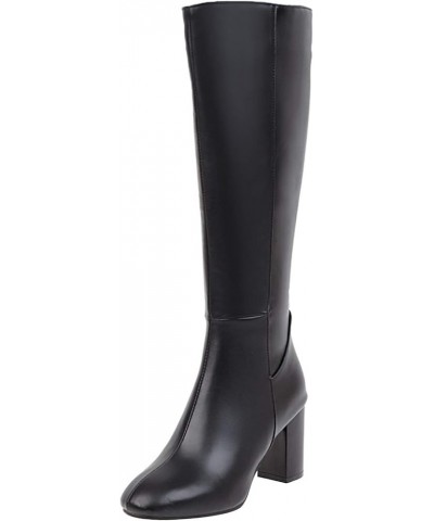 Fashion Equestrian Womens Winter Block High Heel Riding Boots Black 4 $30.74 Boots