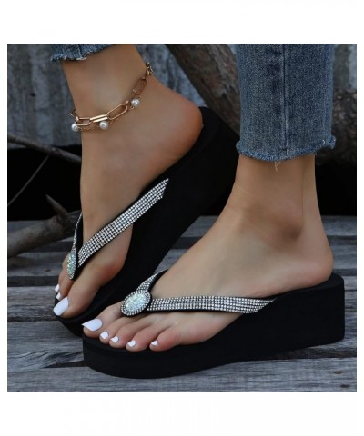 Women Shoes Slope Heel Thick Toe Clip Beach Herringbone Slippers Color Bright Diamond Fashion Home Thick Bottom Slippers Wome...