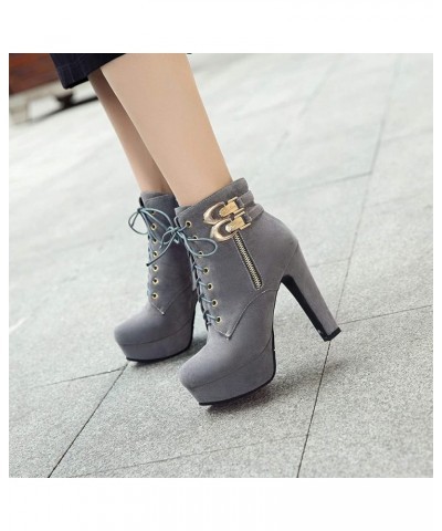 Women's Winter Short Boots Vegan Suede Platform Round Toe Chunky Heel Elegant Vintage Ankle Side Zipper Booties Grey $30.00 B...