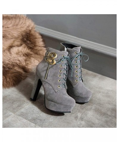 Women's Winter Short Boots Vegan Suede Platform Round Toe Chunky Heel Elegant Vintage Ankle Side Zipper Booties Grey $30.00 B...