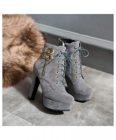 Women's Winter Short Boots Vegan Suede Platform Round Toe Chunky Heel Elegant Vintage Ankle Side Zipper Booties Grey $30.00 B...