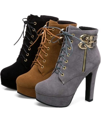 Women's Winter Short Boots Vegan Suede Platform Round Toe Chunky Heel Elegant Vintage Ankle Side Zipper Booties Grey $30.00 B...