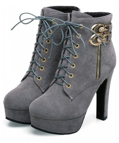 Women's Winter Short Boots Vegan Suede Platform Round Toe Chunky Heel Elegant Vintage Ankle Side Zipper Booties Grey $30.00 B...