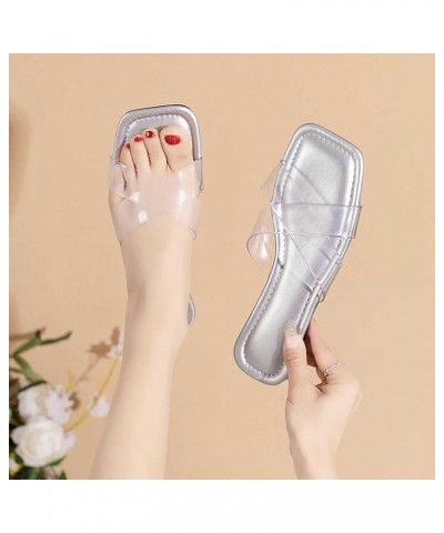 women's slippers Large Size Solid Color Flat Sandals Shoes Home Daily Transparent Roman Slipper Sandal Vacation O-071 Silver ...