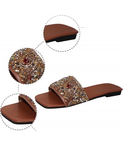 Vegan Sandals Women Women Sandals Fashionable New Pattern Bright Diamond Decorative Square Toe Open Toe Dress Sandals Brown $...