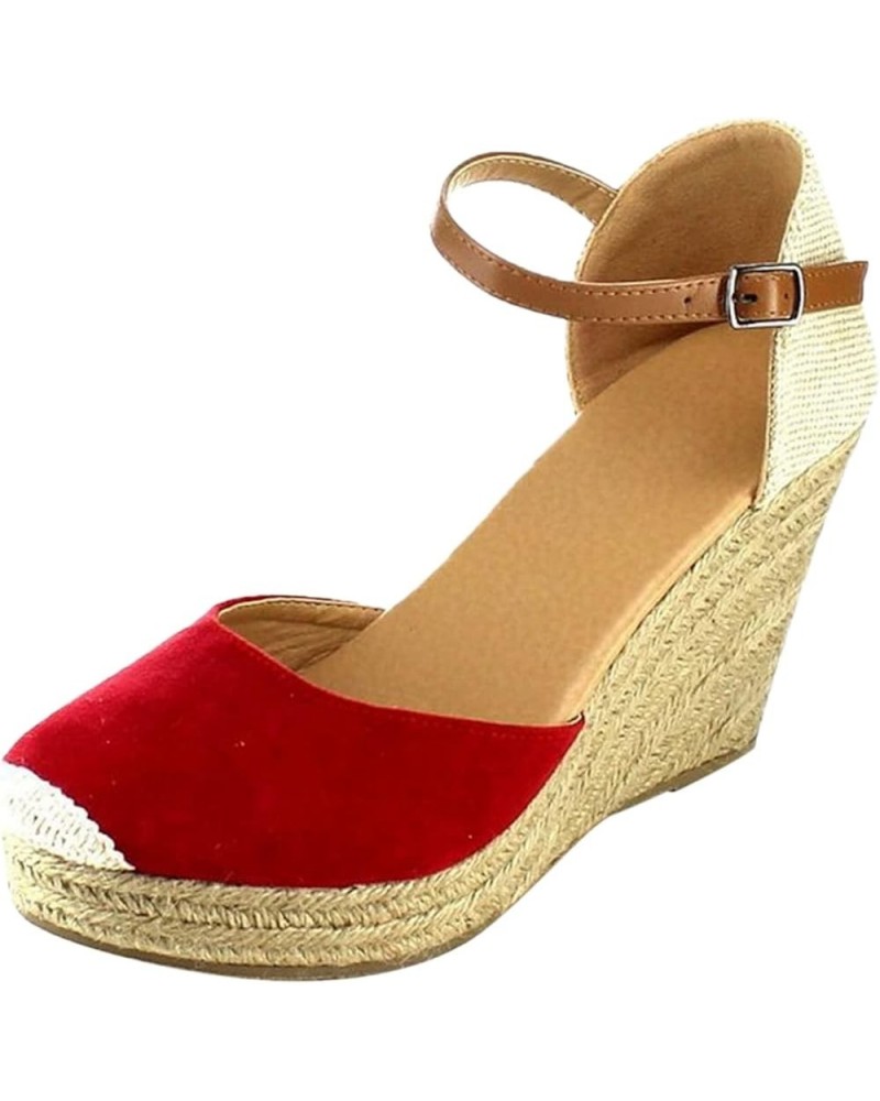 Color Block Sandals Wedges for Women Summer Western 2024 Trendy Comfort Dressy Spring Cutes Y2K Ladies Wedges Sandals Red $24...