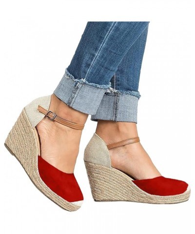 Color Block Sandals Wedges for Women Summer Western 2024 Trendy Comfort Dressy Spring Cutes Y2K Ladies Wedges Sandals Red $24...