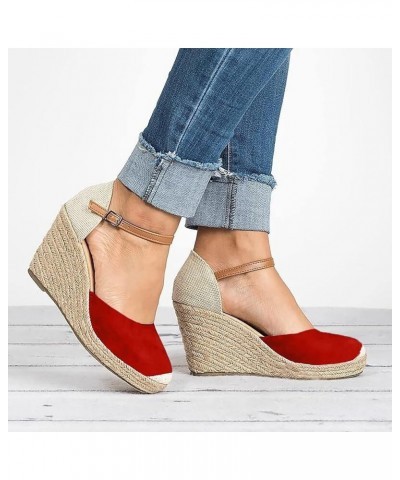 Color Block Sandals Wedges for Women Summer Western 2024 Trendy Comfort Dressy Spring Cutes Y2K Ladies Wedges Sandals Red $24...