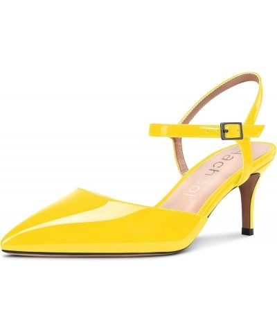 Women Slingback Pumps Ankle Strap Stiletto Mid Heel Sandals Pointed Toe Dress Shoes Clear Sexy 2.5 Inch Yellow Patent $41.24 ...