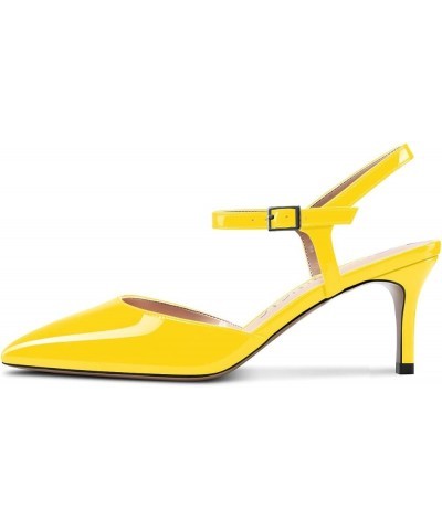 Women Slingback Pumps Ankle Strap Stiletto Mid Heel Sandals Pointed Toe Dress Shoes Clear Sexy 2.5 Inch Yellow Patent $41.24 ...