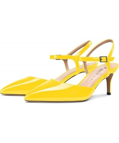 Women Slingback Pumps Ankle Strap Stiletto Mid Heel Sandals Pointed Toe Dress Shoes Clear Sexy 2.5 Inch Yellow Patent $41.24 ...