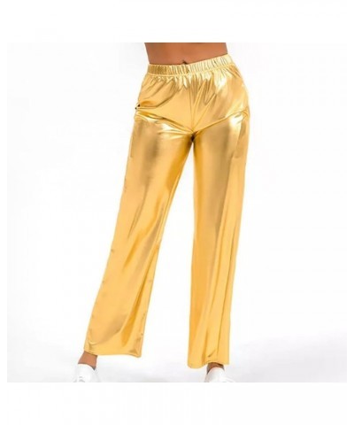 Ladies Comfortable Casual Candy Color PU Leather Elastic Waist Nine Point Pants Leather Pants Gold - 2024 Pants for Women $10...