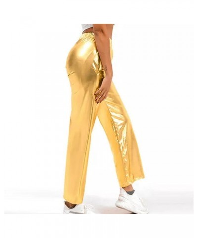 Ladies Comfortable Casual Candy Color PU Leather Elastic Waist Nine Point Pants Leather Pants Gold - 2024 Pants for Women $10...